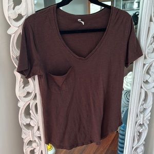 Z supply brown v-neck pocket tee